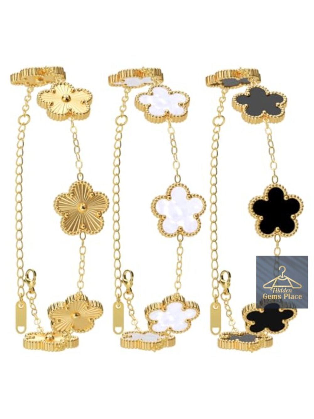 18K Gold Plated Clover Leaf Link Bracelet Set